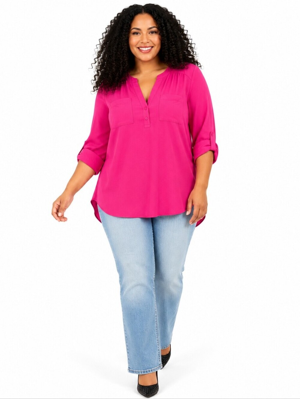 TORRID 3X Pink Peacock Harper Georgette 3/4 Sleeve Pullover Blouse NWT
